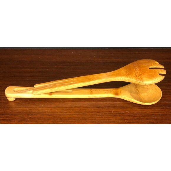 Pampered Chef Interlocking Bamboo Wooden Tongs Like New - Picture 1 of 8